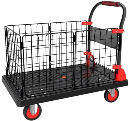 Coolpleasant Carrello Trasporto, Camion a Mano Pieghevole con Gabbia, Carrello a Gabbia Rimovibile 200kg/400kg, Carrello Portapacchi Multiuso per Lo Shopping Mobile(Size:90x60x100cm)