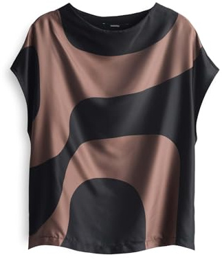 someday Damen Kurzarmshirt | KESORA Print Regular aus fließendem Material Mix Black, 36