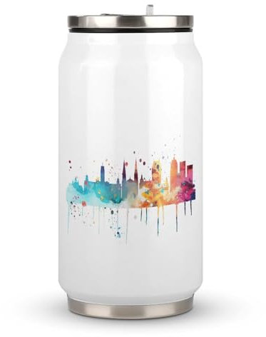Yelolyio Tasse à café de voyage en acier inoxydable avec couvercle et paille - Motif paysage du Québec - Cadeau d'anniversaire