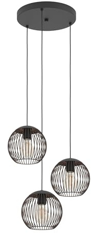 Eglo Cluster Pendant Lighting Almanzora | 3-light hanging lamp for dining table, ceiling light fitting living room, black and copper coloured metal, E27 socket, Ø 46.5