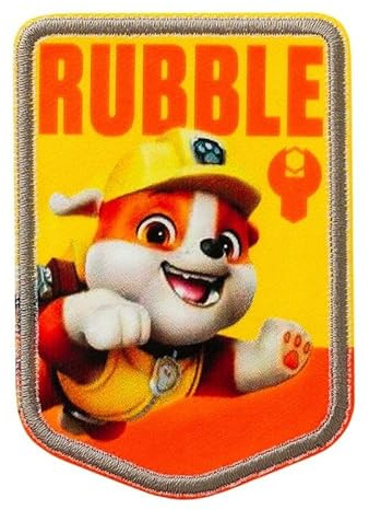 Mono-Quick Paw Patrol Rubble Aufnäher zum Aufbügeln 7,8 x 5,5 cm Bügelbild für Kinder mit Superhunde Hund Welpen Fan, Bügelpatch Patches Bügelflicken Geschenk