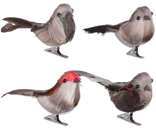 ULTECHNOVO Artificial Feathered Birds 4Pcs Lifelike Bird Ornaments Decoration Props for Christmas Tree Garden Lawn and Home Party Decor
