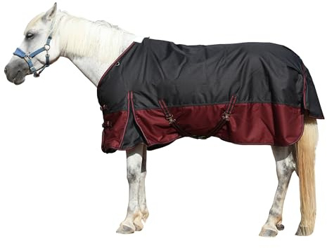 Leberna Coperta per cavallo da 1200 denari, impermeabile e traspirante, coperta per la cura del cavallo, per l'inverno, imbottitura da 200 grammi (nero rosso, 1,8 m)