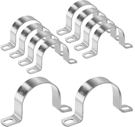 M METERXITY 10-Pack Conduit Clamps 2in, U-Tube Tension Clips, Silver | 304 Stainless Steel, Rigid Pipe Strap M50, U Bracket Pipe Clamps, 2 Holes, Heavy Duty, for Plumbing, Conduit, Wire, Pipe