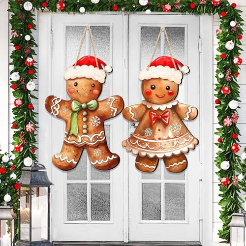 2 Stück Weihnachten Deko Türkranz, 30cm Türdeko Weihnachten, Lebkuchenmann Weihnachtsdeko Tür, Lebkuchenmann Deko, Haustür Deko, Weihnachtsdeko Haustür für Innen Outdoor Haustür, Wanddekoration, Kamin