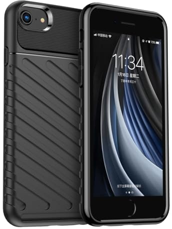 Yerebel Schutzhülle für iPhone SE 2022/iPhone SE 3 2022/iPhone SE 2020/iPhone 7/8/iPhone 6/6S, Rugged Shield Series TPU-Abdeckung, stoßfest, Schutz für iPhone 8, Schwarz