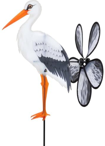 HQ Windspiel Spin Critter White Stork Storch Windrad Gartendeko +Standstab | Farbenfroh dreht schon bei leichtem Wind wetterfest UV-beständig langlebig für Garten Terrasse & Balkon Rad-Ø30cm, H61xT32cm