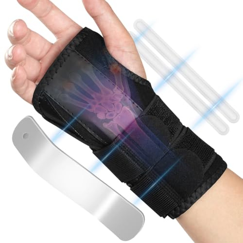 Beugo Handgelenkstütze, Verstellbare Handgelenk Bandagen | mit 3 Metallschienen, Komfortabel und atmungsaktiv, Handgelenkbandage für Männer und Frauen(Rechte Hand, Schwarz)