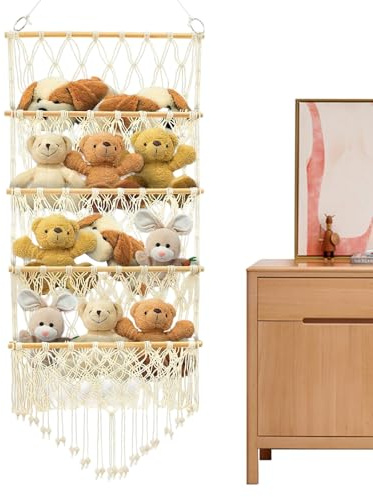 Tür Stofftier Aufbewahrung Boho 4-Lagiger Plüschtier Netz Organizer | Vertikales Aufbewahrungsnetz für Kuscheltiere Für Schlafzimmer Kinderzimmer Spielzimmer Wohnheim Wohnung Kindergarten