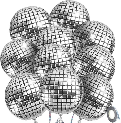 NISENTIA 10 Stück Discokugel Luftballon, 22 Zoll Silber Disco Folienballons, Disco Deko Balloons, Discokugel Luftballons Helium Geburtstagsballon für Disco-Mottoparty Geburtstag Party Dekoration