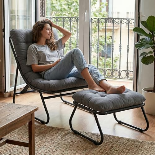 Villeston Ohrensessel mit Hocker, Bequemer Lesestuhl | Ergonomischer Lounge-Stuhl für Wohnzimmer, Schlafzimmer oder Büro – auch für Terrasse, Balkon, Pool und Garten, Indoor & Outd
