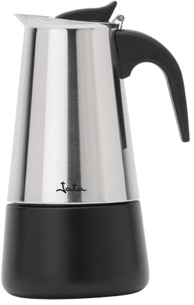 JATA HOGAR HCAF2254 - Cafetera Italiana Inducción 4 Tazas Acero Inoxidable, Cafetera Moka Espresso para Todas las Cocinas, Fondo Full Induction, Asa Ergonómica, 200 ml