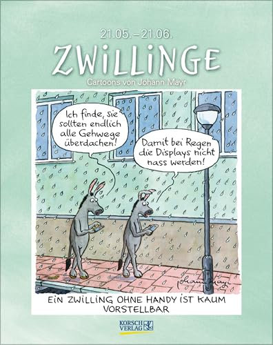Zwillinge 2026: Sternzeichenkalender-Cartoonkalender als Wandkalender im Format 19 x 24 cm.