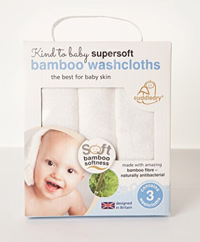 Cuddledry WCS01 Supersoft Baby Friendly Bamboo Washcloth, Natural White