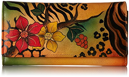 Anna by Anuschka Damen Handbemalte Echtem Leder mit Mehreren Taschen Geldbörse, Safari Bloom