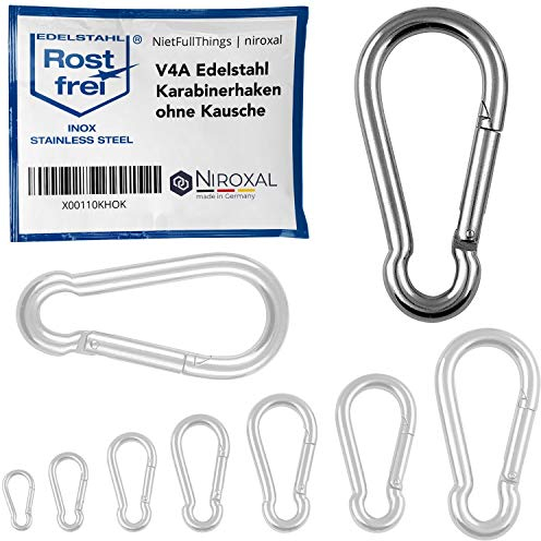 2 pièces 12-mm Mousqueton en acier inoxydable sans cosse de V4A forme robuste sans œillet charge de rupture 2100 kg crochets à pression mousqueton pompier 316 12x140-mm