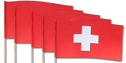 Schweiz Qualitäts-Fähnchen am Holzstab mit Länder Flaggen - 20 Stück im Sparpack