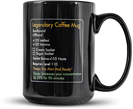 Funny Mugs, LOL MMO Tasse – Legendäre Kaffeetasse Level 110 – große Keramik schwarz 40 ml – Gaming, Gamer Cup
