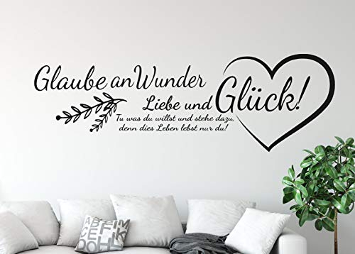 tjapalo® pk229 Spruch Wandtattoo Glaube an Wunder Liebe und Glück wandtattoo wohnzimmer sprüche Wandtattoo zitat Wandsticker Flur und Diele, Farbe: violett, Größe: B80xH27cm