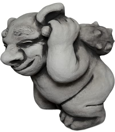 gartendekoparadies.de Massive Steinfigur lustiger XXL Troll Modell Neandertaler, Höhe 30 cm, Grau, 15 kg, Figur aus Steinguss frostsicher für den Außenbereich