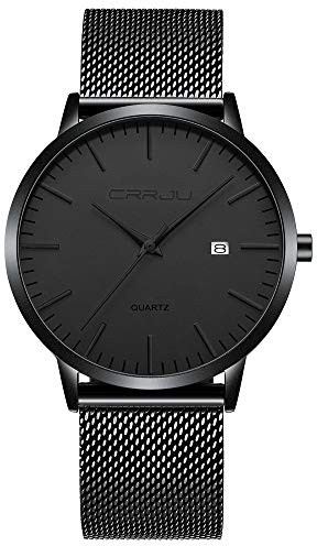 CRRJU Herren Uhr Ultra Dünne Wasserdicht Armbanduhr Herren Mode mit Schwarz Edelstahlband Mesh Analog Quarz Business Männer Uhren