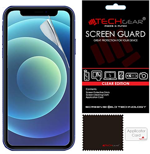 TECHGEAR [Pack of 5 Screen Protectors for iPhone 12 Mini - CLEAR LCD Screen Protector Guard Covers with Cleaning Cloth & Application Card Compatible with iPhone 12 Mini 5.4