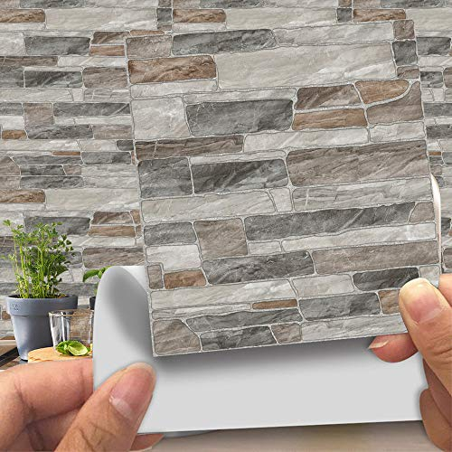 Hiser 20 Pezzi Similpelle 3D in Finta Pietra Stile Mattone Pellicole Adesive per Mobili e Pareti,Rotoli Carta Adesiva Altissima Risoluzione con Varie Misure,Wrapping Piastrelle Cucine (LA019,10cm)