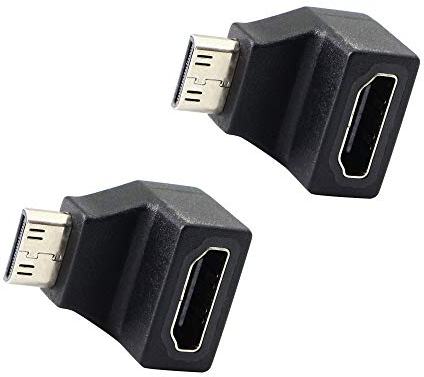 PNGKNYOCN Mini HDMI Adapter,Right Angle Upward Bend HDMI C Type Male to HDMI A Type Female Coupler Connector, Support 4K 1080P, KANGPING for Cameras, Computers, Projectors(2-Pack)