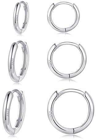 Damen Creolen Silber 925 Ohrringe Set- 3 Paar Hypoallergen Huggies Creolen Silber 925 Silber Klein Ohrringe Set Schlafen Knorpel Tragus Silber Schmuck für Damen Herren Geschenke 8/10/12mm