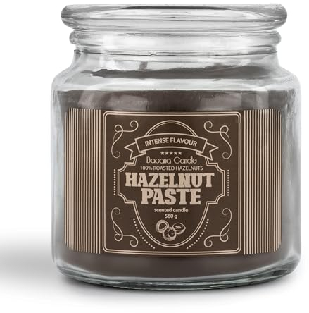 Bacana Candle - Bougie Parfumée en Pot de Verre - Bougie Parfumée en Pot avec Couvercle - Bougie Cadeau Originale - 560 Grammes - Durée de Combustion ± 100 - Hazelnut Paste - Crème de Noisettes