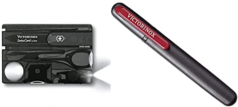 Victorinox Swisscard Lite, Color Negro Transparente, Led Blanco + 4.3323 Afilador De Cuchillos Doble, Negro