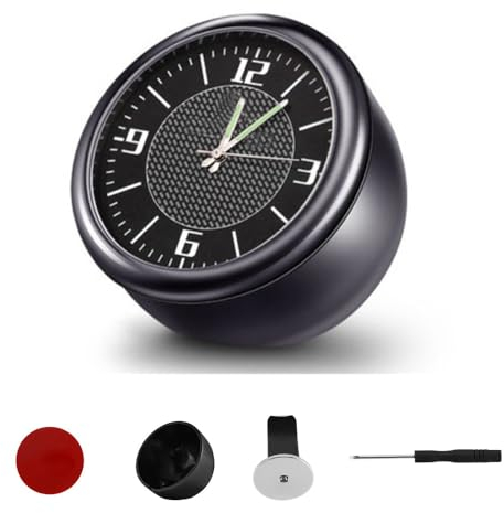 TOTMOX Orologio per Auto, Orologio Analogico al Quarzo Luminoso, Orologio Mini Tascabile Adesivo Universale per Auto Air Vent Clip Quarz Orologi Orologio da Cruscotto per Auto, Barca, Bici (Nero)