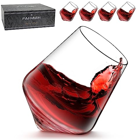 FAHIMEH Rum GläSer, Rotating Whisky Cognac Whiskey GläSer Ohne Stiel Wackelgläser Tasting Weinglas Kristall Tumbler Likörgläser Gin Glas, Personalisiert Männer Geschenke 4er set, 300ml