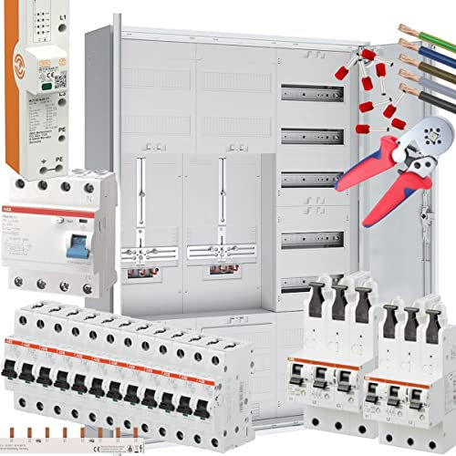 WITTKOWARE Komplett-Zählerschrank, 2x 3-Punkt Zählerplätze, Verteilerfeld mit APZ, FI-Schalter 40/0,03A, 12x Sicherungsautomaten B16A, Überspannungsschutz, Verdrahtungssatz, 2x SLS 40A