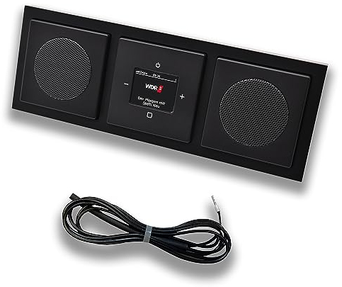 Busch Jäger DAB+ (DAB PLUS) Unterputz Radio 8215U-101 Future SCHWARZ MATT, Set mit 2 x Lautsprecher, Abdeckungen, Rahmen + 0,9 m EBROM Wurfantenne zur Empfangsoptimierung - 8215 U – 101