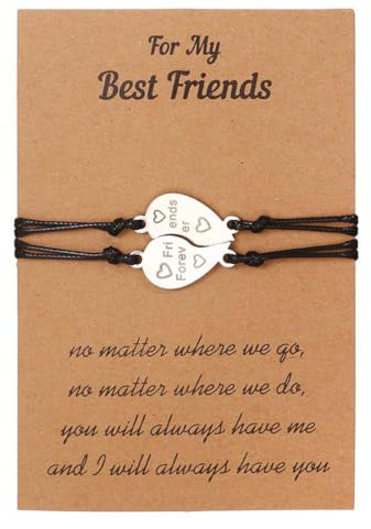 Cubahop 2PCS Einfache Schwarze Schwester Armbänder Herz Wachs Linie Gewebte Armband Beste Freund Hand Zubehör für Frauen und Mädchen (A)