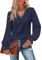 Flikity Going Out Tops for Women, Ladies Lace V Neck Tops Womens Blouses Size 18 Long Sleeve Dress Shirts for Women Tunic Tops to Wear with Leggings Loose Fit Navy XL