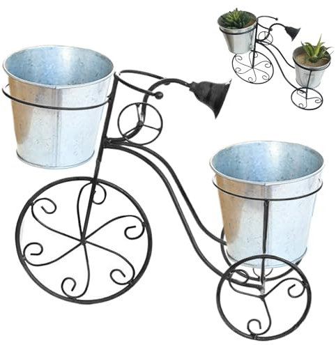 Planteur à vélo, support de plante à vélo avec 2 jardinières en métal jardinière à 2 plants à plusieurs niveaux, décoration de vélo de jardin pour porte-fleurs décoratif racks de bureau décor de bure
