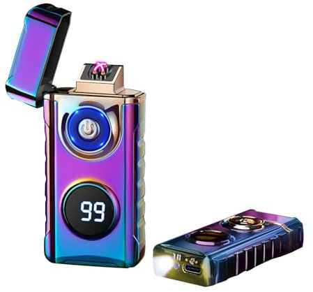 TIKIUKI Briquet Électrique Rechargeable Tempête Double Arc Coupe-Vent avec Affichage Batterie pour Bougies (Couleur)