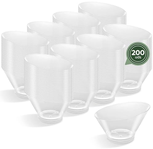 Horeca Collection - 200 Uds Bol Redondo Grande Asimétrico Transparente 250 cc - 10,6 x 6 cm - Vasitos Aperitivos Plastico - Vasitos para Postres - Catering - Cuencos - Vasos - Finger Food