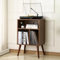 Craftsby Mesa de tocadiscos, 20 x 15.75 x 32 pulgadas, mesa auxiliar de decoración vintage con patas de madera, soporte para discos, gabinete de almacenamiento retro con acabado de nogal para sala de