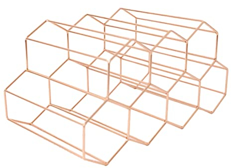 CIYODO Flaschen Freistehendes Weingestell Aus Metall Geometrisches Design Roségold Für Stilvolle Aufbewahrung Und Präsentation Von Weinflaschen Im Wohnzimmer Oder Büro