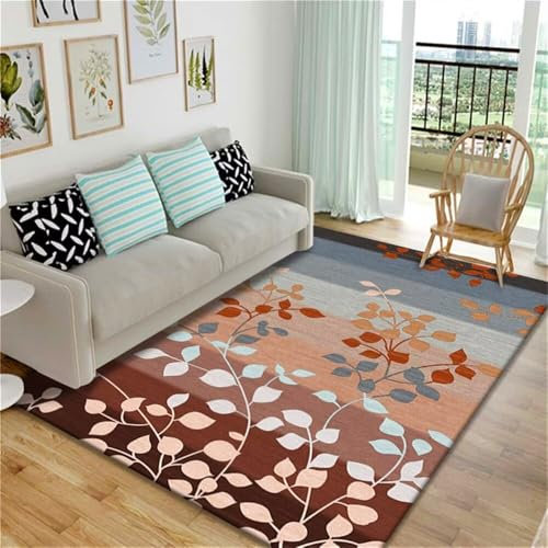 RUGMRZ Antirutsch Teppich Teppich Flach Gewebt Bunte Blätter Schlafzimmerteppich Weicher Flächenteppich Hellgrau Teppich Weich Weihnachtsteppich 120X160CM