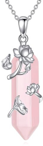 YONFQE Lotus Blume Halskette 925 Sterling Silber Rosenquarz Anhänger Natürliche Reiki Energie Heilung Schmuck Geschenk Für Frauen Mutter Freund