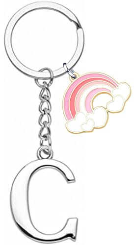 ZYMGUO lettre initiale pendentif Porte-clés,Arcobaleno lettre initiale porte-clés cadeau amis soeurs,argent A-Z 26 lettre initiale pendentif porte-clés - cadeau femme homme anniversaire porte-clés (C)
