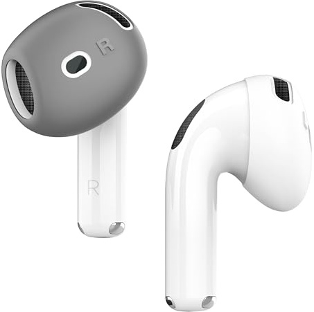 elago Ohrstöpsel-Abdeckungen für AirPods 4 | passt in das Ladecase, rutschfest und ergonomisch, kratzfest, 2 Paar (Dunkelgrau / Weiß)