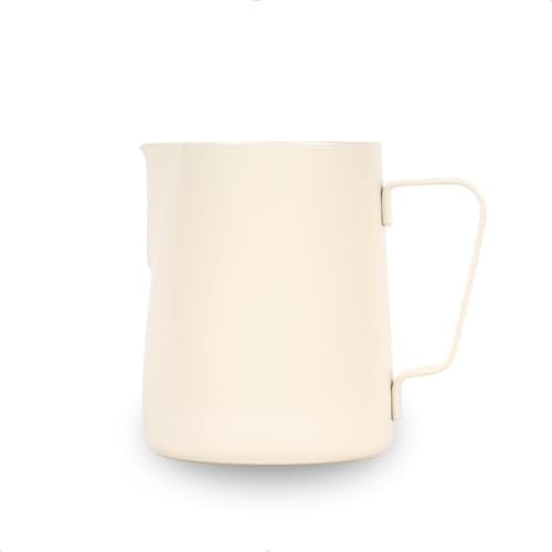 watchget Stainless Steel Milk Frothing Pitcher 12oz/350ml - Espresso Steaming Pitcher for Cappuccino, Latte Art, Coffee Machine Accessories Milk Jug Milk Frother Cup, Glossy Creamy White