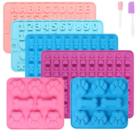 Silikonformen Süßigkeiten Formen Pralinenformen, 8 Pack Silikon Backform, Dog Biscuits Backenmatten Set, für DIY Hundeknek, Schokolade, Süßigkeiten, Birthday Party Kekse, BPA-frei