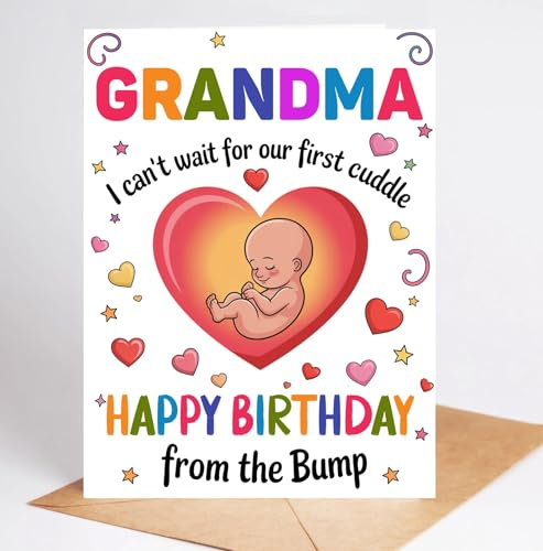 Moonlit93 Grandma - I Can't Wait For Our First Cuddle Happy Birthday From The Bump! Card - Ideas Birthday Card For Grandma - Funny Gifts From Family - Pregnancy Announcement Bday Gift