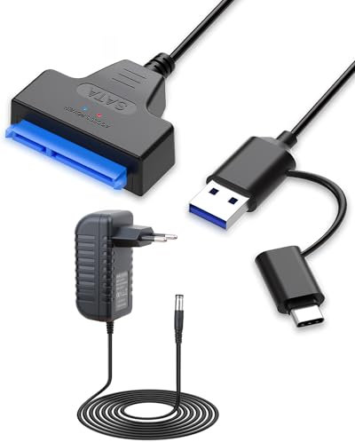 Swiftctrl Adattatore da SATA a USB 3.0 con Alimentatore 12V – Per SSD/HDD 2,5 & 3,5 – Collegamento Disco Esterno, Backup, Clonazione – Supporto UASP, Compatibile con Windows, Mac, Linux